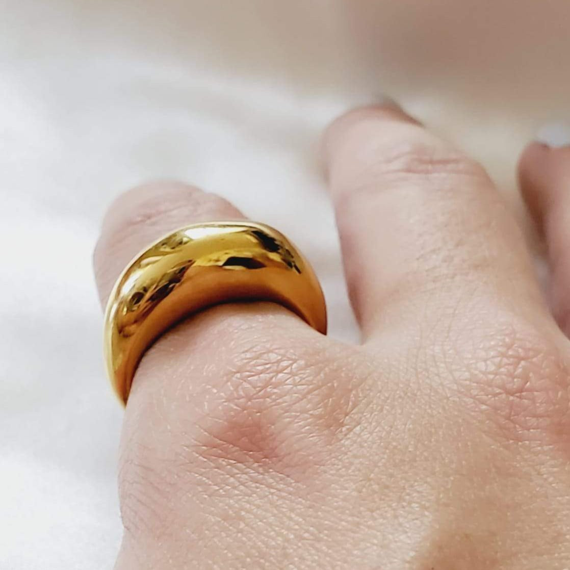 minimalist ring, chunky ring, gold plated ring, gold ring, water resistant ring, sweat resistant ring, tarnish free ring, hypoallergenic ring, vintage ring, bold ring