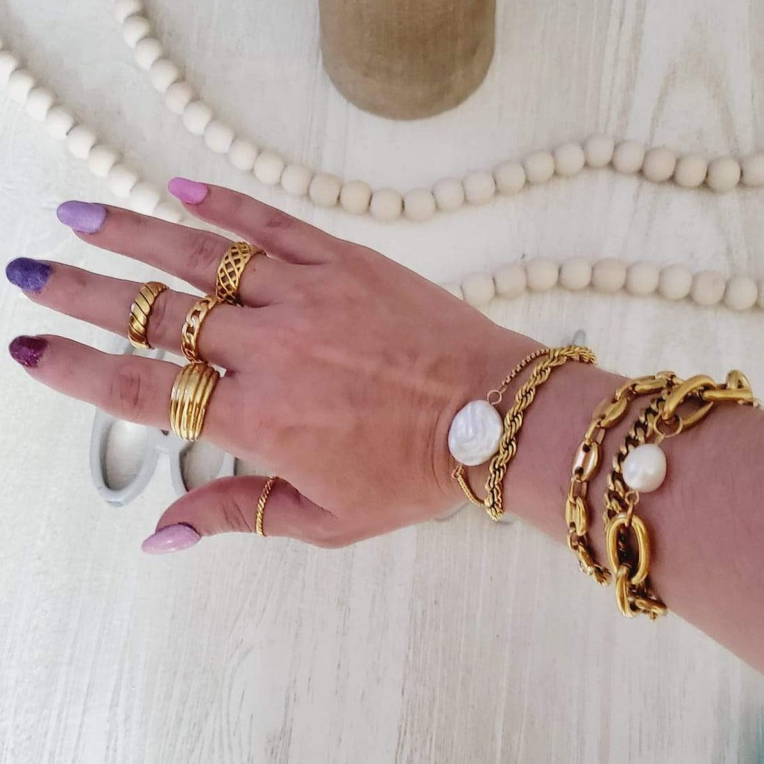 Water Resistant Bracelet, Water Resistant Jewelry, Tarnish Free Bracelet, Anti Tarnish Bracelet, Tarnish Free Jewelry, Pearl Bracelet, Mother Pearl Bracelet, Nacar Bracelet, Boho Chic Jewelry, Vintage Bracelet, Bold Bracelet, Chunky Bracelet