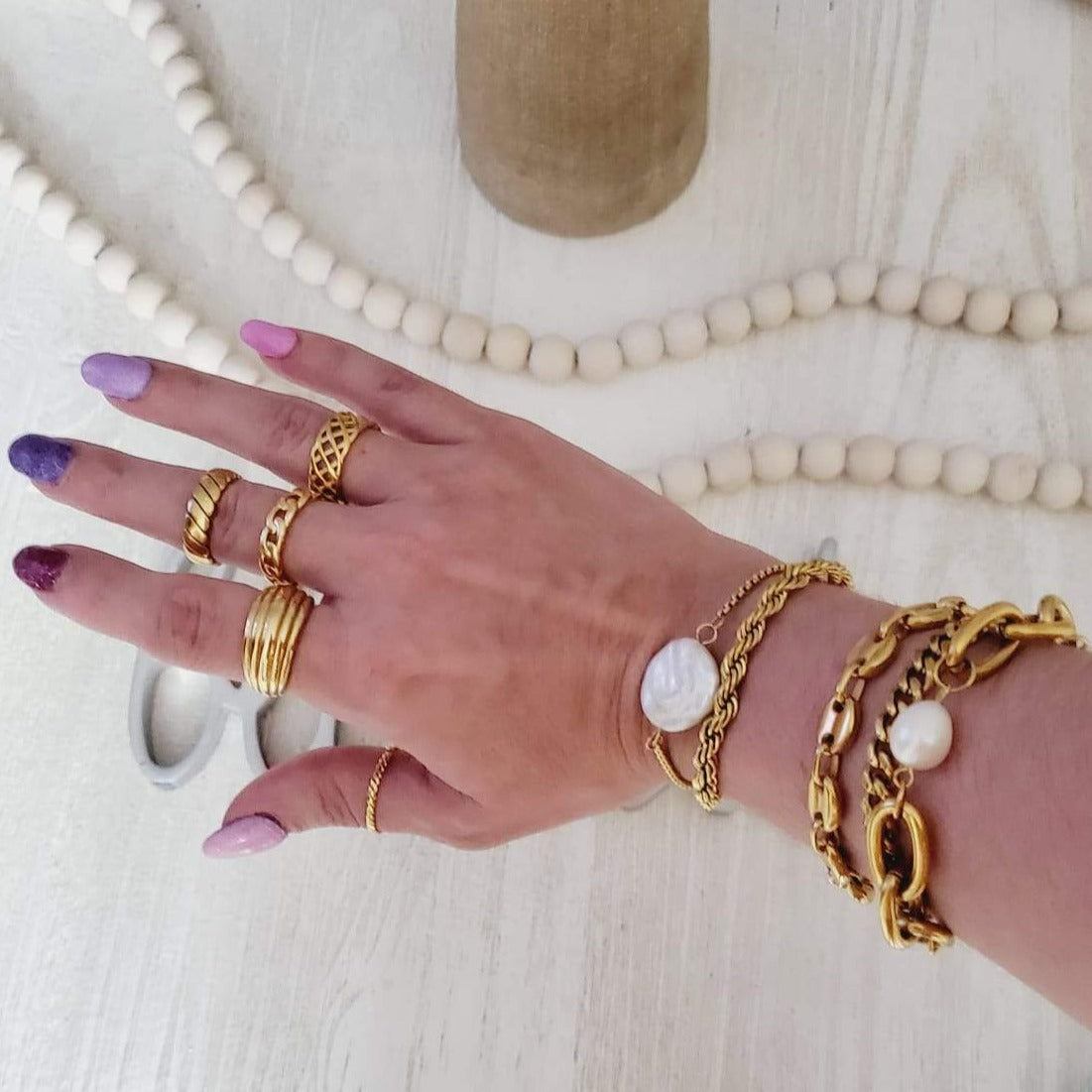 Water Resistant Bracelet, Water Resistant Jewelry, Tarnish Free Bracelet, Anti Tarnish Bracelet, Tarnish Free Jewelry, Pearl Bracelet, Mother Pearl Bracelet, Nacar Bracelet, Boho Chic Jewelry, Vintage Bracelet, Bold Bracelet, Chunky Bracelet
