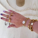 Water Resistant Bracelet, Water Resistant Jewelry, Tarnish Free Bracelet, Anti Tarnish Bracelet, Tarnish Free Jewelry, Pearl Bracelet, Mother Pearl Bracelet, Nacar Bracelet, Boho Chic Jewelry, Vintage Bracelet, Bold Bracelet, Chunky Bracelet, coffee bean bracelet