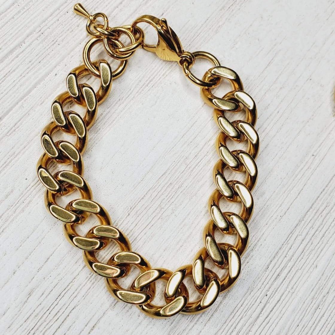 Water Resistant Bracelet, Tarnish Free Bracelet, Cuban Bracelet, Chunky Bracelet, Bold Bracelet, Bold Look Jewelry, Bold Jewelry, Gold Chunky Bracelet