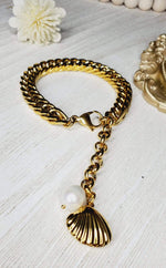 Water Resistant Jewelry, Water Resistant Bracelet, Tarnish Free Jewelry, Anti Tarnish Bracelet, Pearl Bracelet, Bold Bracelet, Cuban Bracelet, Chunky Cuban Bracelet, Vintage Modern Bracelet, Gold Chunky Bracelet, lifetime bracelet, 