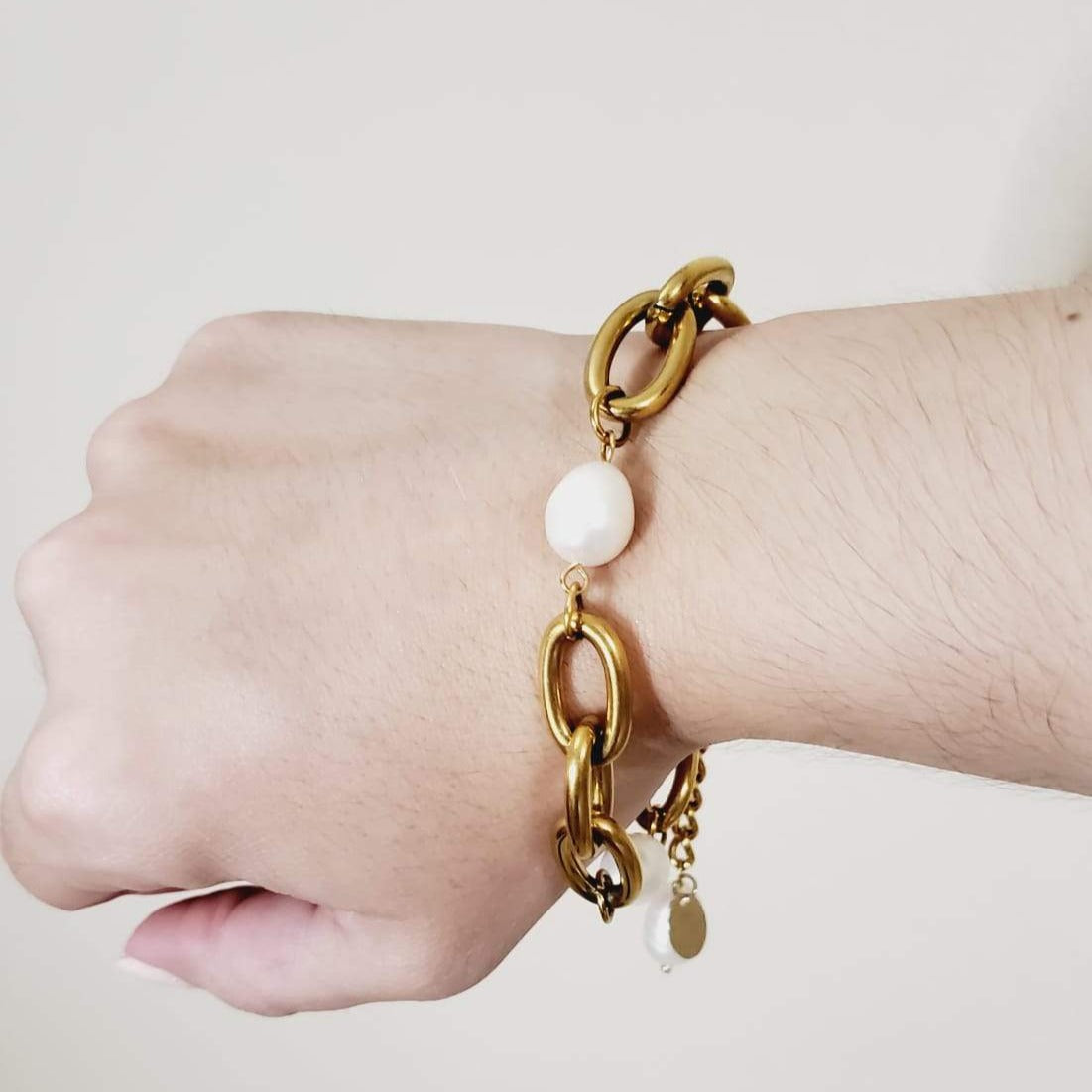 Water Resistant Bracelet, Water Resistant Jewelry, Tarnish Free Bracelet, Anti Tarnish Bracelet, Tarnish Free Jewelry, Pearl Bracelet, Mother Pearl Bracelet, Nacar Bracelet, Boho Chic Jewelry, Vintage Bracelet, Bold Bracelet, Chunky Bracelet