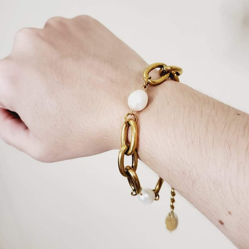 Water Resistant Bracelet, Water Resistant Jewelry, Tarnish Free Bracelet, Anti Tarnish Bracelet, Tarnish Free Jewelry, Pearl Bracelet, Mother Pearl Bracelet, Nacar Bracelet, Boho Chic Jewelry, Vintage Bracelet, Bold Bracelet, Chunky Bracelet