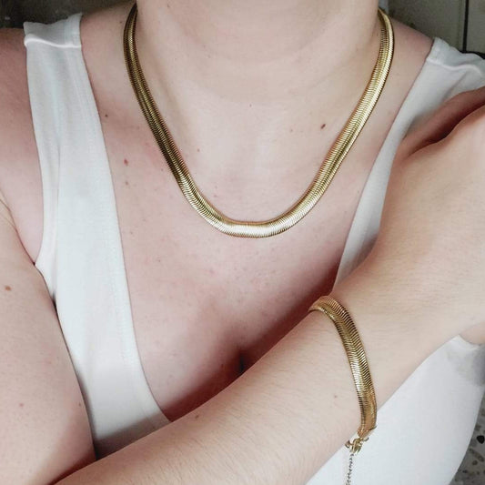 snake chain, herringbone chain, flat snake chain, gold herringbone, 18k gold snake chain, chunky gold necklace, gold fill chain, gold fill necklace, chain necklace, herringbone choker, rope chain necklace, layer necklace set, snake necklace