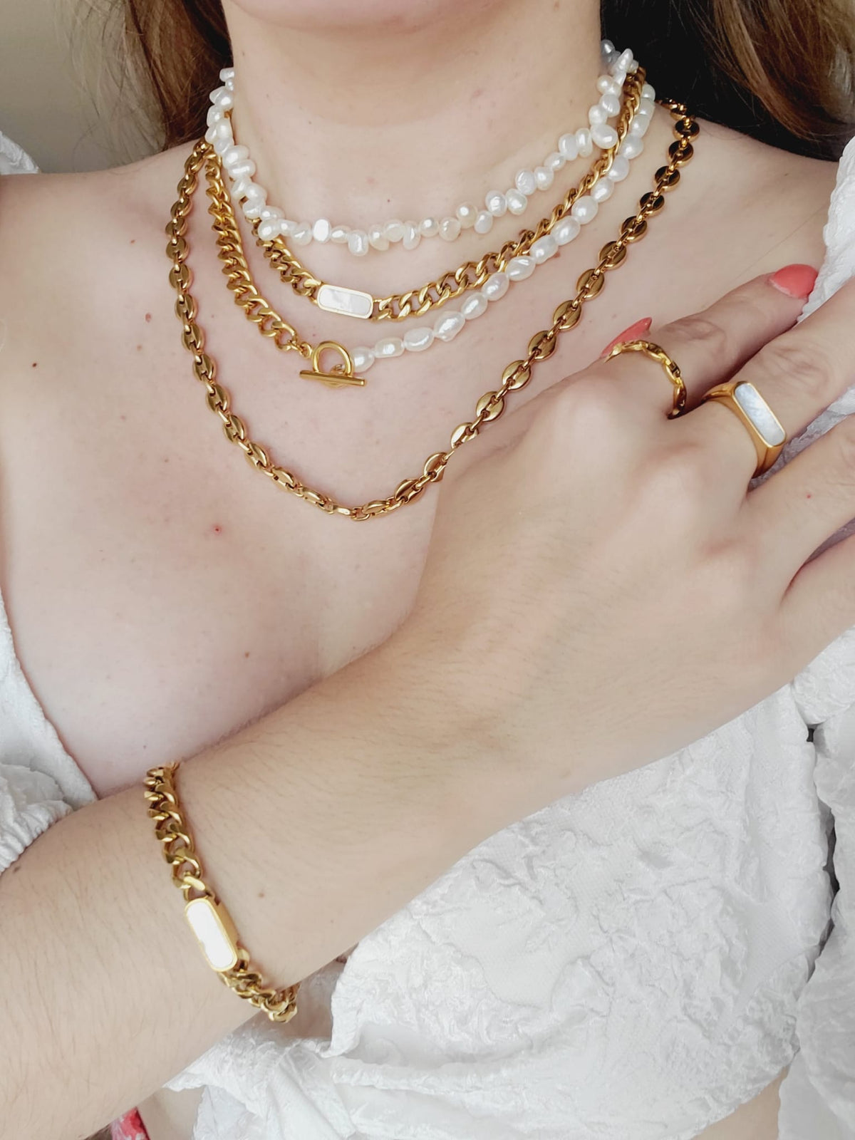 Mariner Link Chain, Heavy Chain Necklace, Thick Gold Chain, Chunky Gold Choker, Puffy Mariner Chain, Gold Mariner Chain, Gold Anchor Link, Puff Link Chain, Mariner Necklace, Puffy Link Necklace, Gold Puff Chain, Thick Puff Necklace, Mother Pearl Cuban chain, Mother Pearls cuban necklace, white necklace, white jewelry, white jewelry set, mother pearl jewelry set, white nacar jewelry set