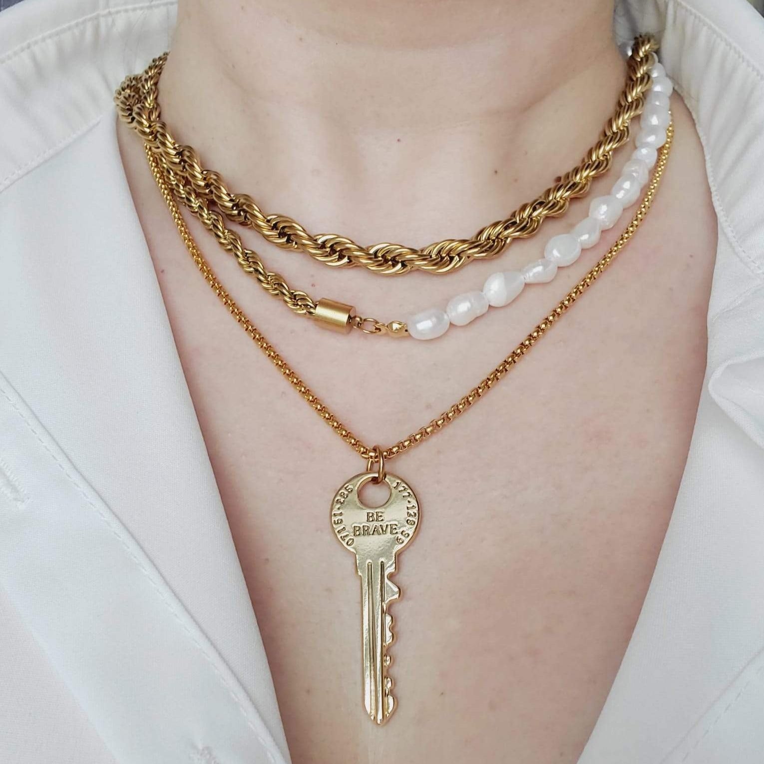 Gold Filled Chain, Brave Key Chain, Brave Key Necklace, Inspirational Chain, Inspirational Gift, Christmas gifts for mom, Christmas Gift for wife, Christmas Gift for daughter, Motivational, Gift, Motivational Necklace