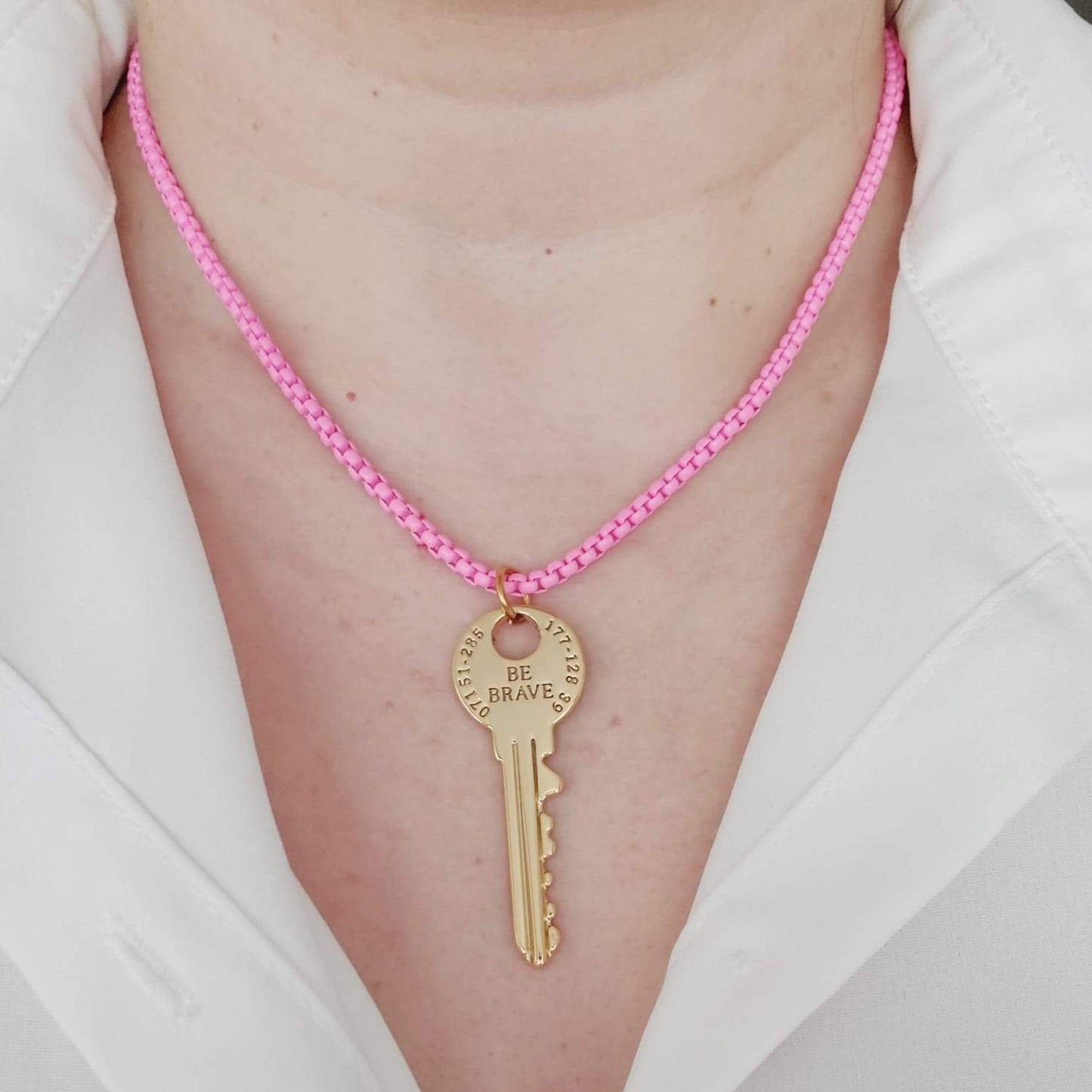 Gold Filled Chain, Brave Key Chain, Brave Key Necklace, Inspirational Chain, Inspirational Gift, Christmas gifts for mom, Christmas Gift for wife, Christmas Gift for daughter, Motivational, Gift, Motivational Necklace, gift for her, Pink Chain