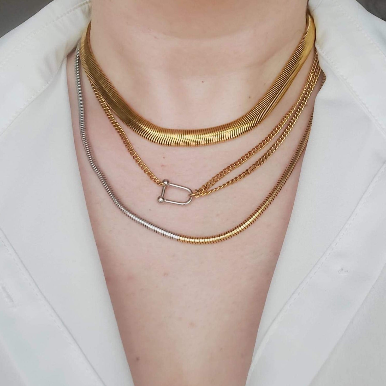 : snake chain, herringbone chain, flat snake chain, gold herringbone, 18k gold snake chain, chunky gold necklace, gold fill chain, gold fill necklace, chain necklace, herringbone choker, rope chain necklace, layer necklace set, snake necklace, herradura necklace, shoehorse necklace, double tone necklace