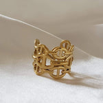 Mariner ring, 18k gold plated ring, water resistant ring, bold ring, pig nose ring, chunky ring, tarnish free ring, hypoallergenic ring, Pig Snout Statement Open Rings, stainless steel ring, gift for mom, gift for badass mom, gift for fashionista, gold filled ring