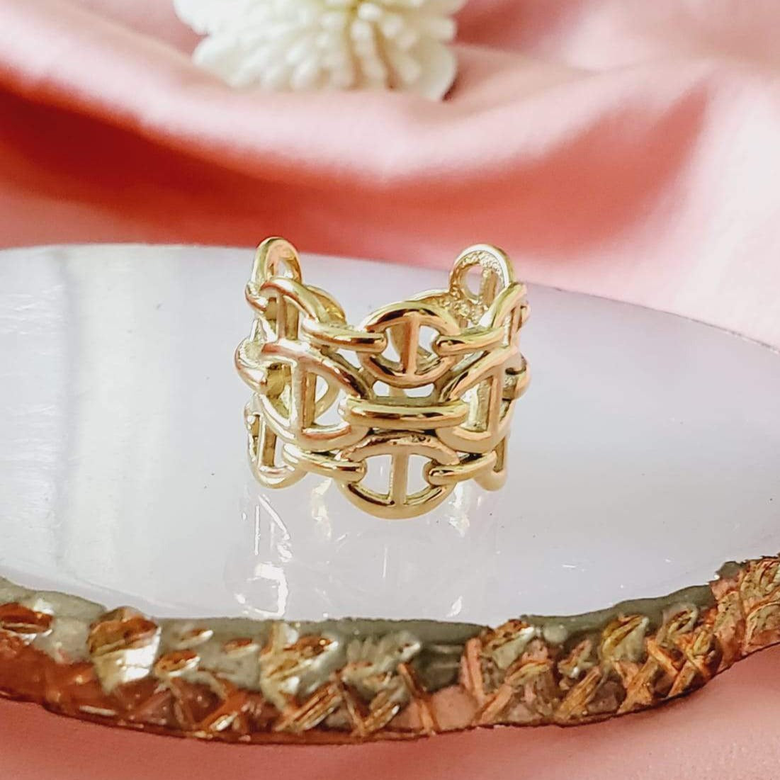 Mariner ring, 18k gold plated ring, water resistant ring, bold ring, pig nose ring, chunky ring, tarnish free ring, hypoallergenic ring, Pig Snout Statement Open Rings, stainless steel ring, gift for mom, gift for badass mom, gift for fashionista, gold filled ring