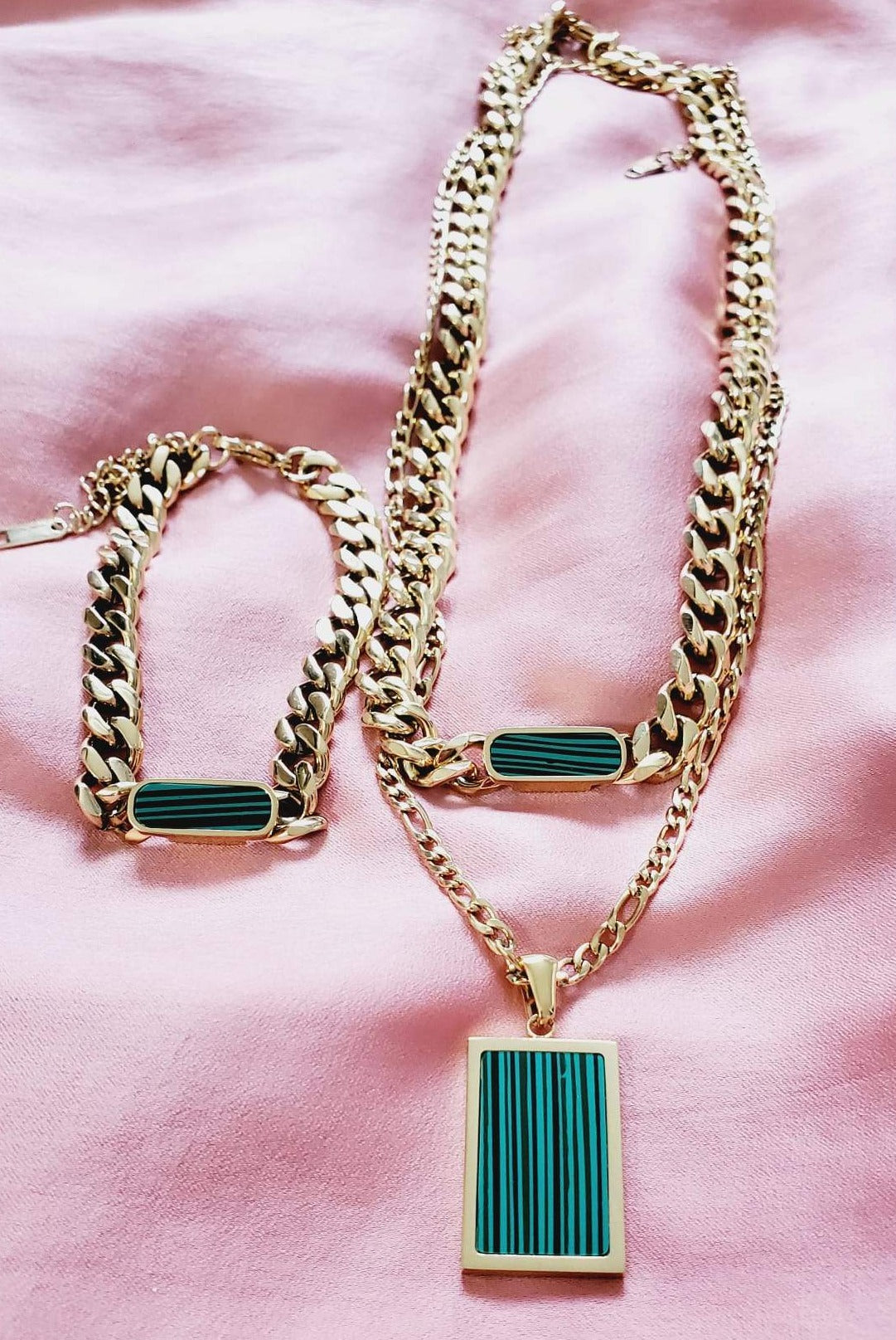 green Cuban Set, Green Gold plated Necklace, Green Gold plated Set, Mariner Link Chain, Heavy Chain Necklace, Thick Gold Chain, Chunky Gold Choker, Puffy Mariner Chain, Gold Mariner Chain, Gold Anchor Link, Puff Link Chain, Mariner Necklace, Puffy Link Necklace, Gold Puff Chain, Thick Puff Necklace, Gift for Wife, Christmas Gift for her