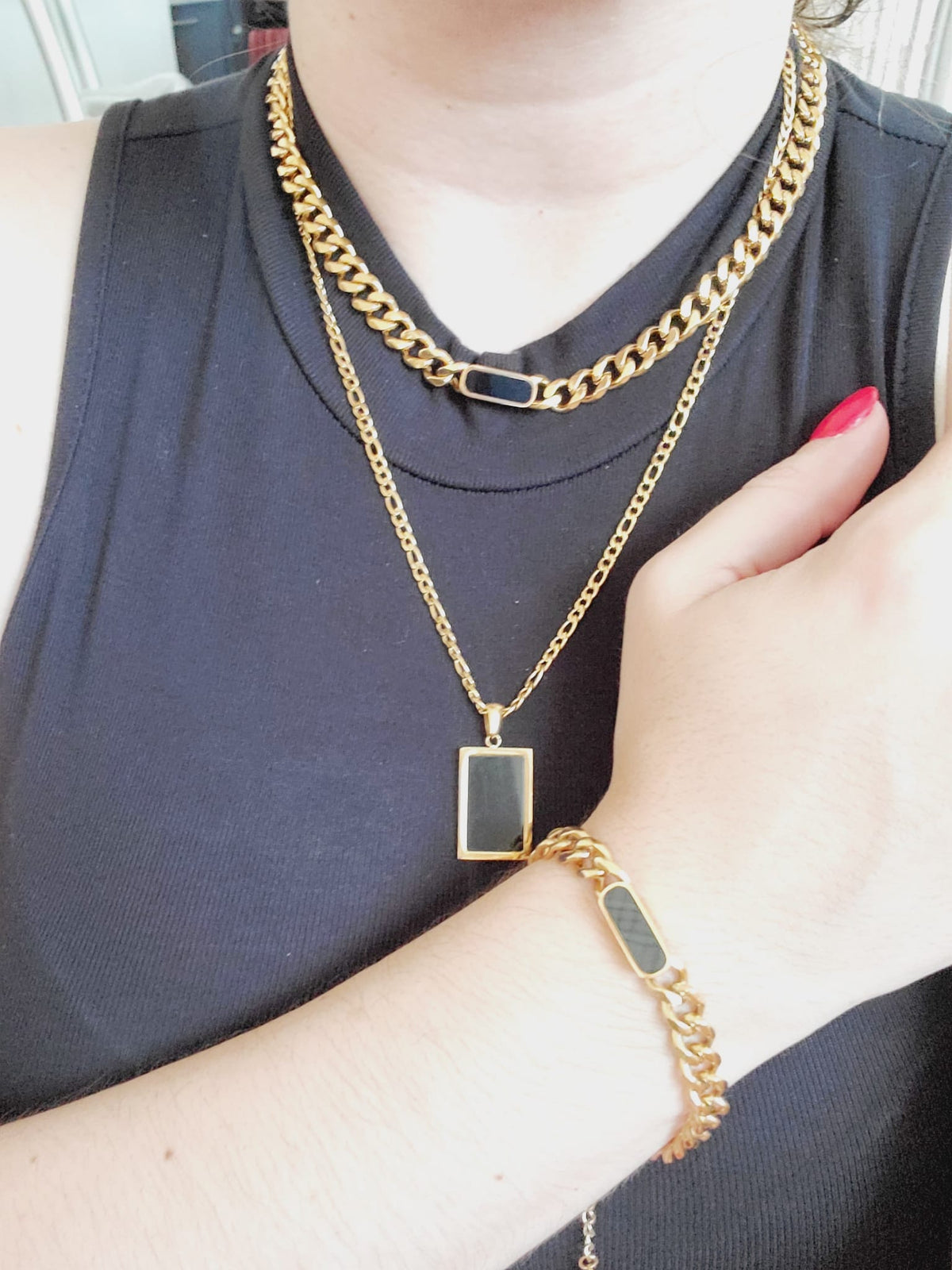 Mariner Link Chain, Heavy Chain Necklace, Thick Gold Chain, Chunky Gold Choker, Puffy Mariner Chain, Gold Mariner Chain, Gold Anchor Link, Puff Link Chain, Mariner Necklace, Puffy Link Necklace, Gold Puff Chain, Thick Puff Necklace, Black Gold Plated Set, Black Gold Jewelry, Christmas Gift for her, Christmas Gift for Wife