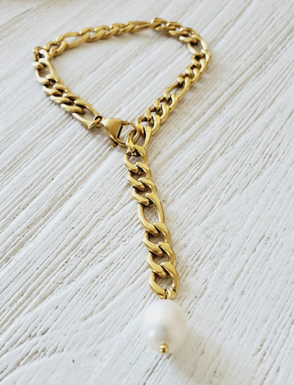 Water Resistant Bracelet, Water Resistant Jewelry, Tarnish Free Bracelet, Anti Tarnish Bracelet, Tarnish Free Jewelry, Pearl Bracelet, Mother Pearl Bracelet, Nacar Bracelet, Boho Chic Jewelry, Vintage Bracelet, Bold Bracelet, Chunky Bracelet, cuban pearl bracelet, gift for valentines, valentines gift for her