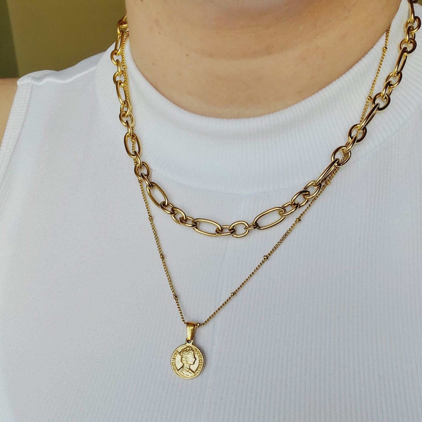 Heads and tails necklace, coin necklace, heart necklace, love necklace, valentines necklace, valentines gift, Tiger Necklace, Leo Necklace, 18k Gold Necklace, Gift for her, Gift for mom, Bold jewelry, bold necklace, paperclip necklace, dainty jewelry, vintage jewelry, gold jewelry, goldfilled jewelry, water resistant jewelry, water resistant necklace