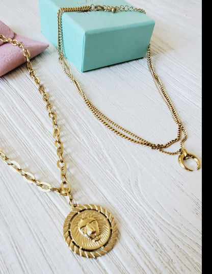 Tiger Necklace, Leo Necklace, 18k Gold Necklace, Gift for her, Gift for mom, Bold jewelry, bold necklace, paperclip necklace, dainty jewelry, vintage jewelry, gold jewelry, goldfilled jewelry, water resistant jewelry, water resistant necklace, horn necklace