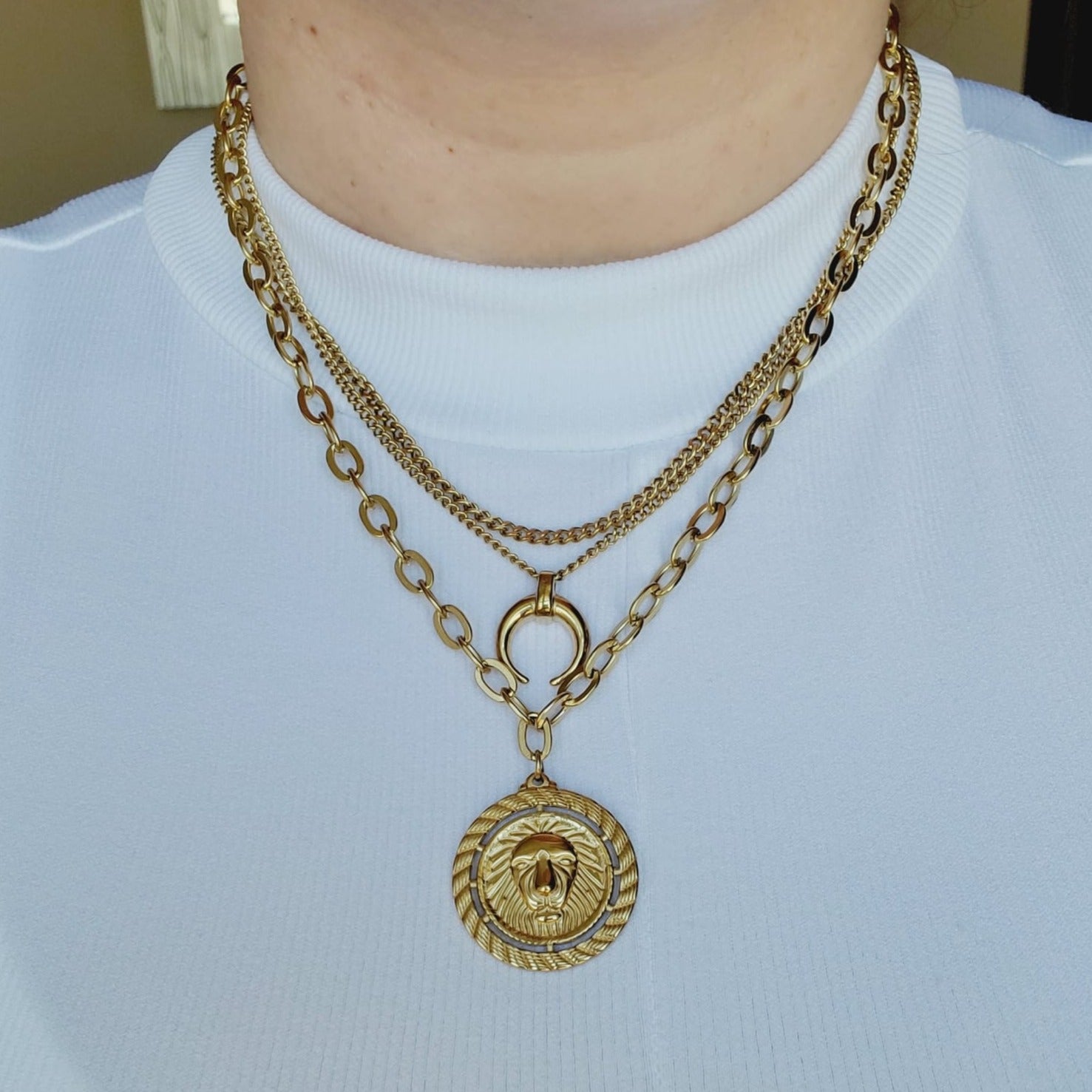 Tiger Necklace, Leo Necklace, 18k Gold Necklace, Gift for her, Gift for mom, Bold jewelry, bold necklace, paperclip necklace, dainty jewelry, vintage jewelry, gold jewelry, goldfilled jewelry, water resistant jewelry, water resistant necklace, horn necklace