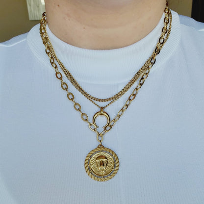 Tiger Necklace, Leo Necklace, 18k Gold Necklace, Gift for her, Gift for mom, Bold jewelry, bold necklace, paperclip necklace, dainty jewelry, vintage jewelry, gold jewelry, goldfilled jewelry, water resistant jewelry, water resistant necklace, horn necklace