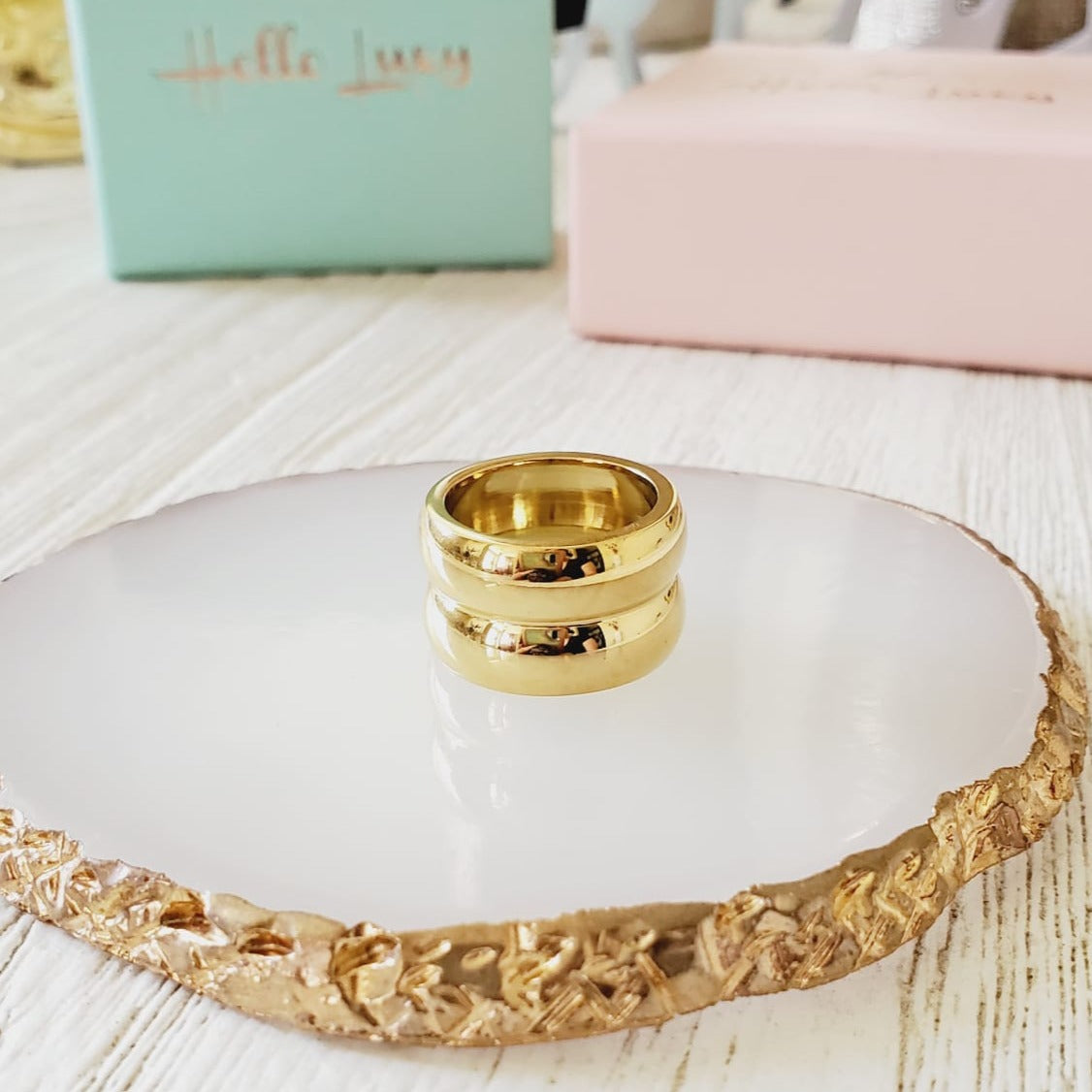 chunky gold ring, bold ring, chunky silver ring, cuban gold ring, cuban silver ring, high end ring, bold ring, water resistant ring, water resistant jewelry, sweat resistant ring, tarnish free ring, hypoallergenic ring, hey harper ring, ellie vail jewelry, she is golden jewelry, hello luxy jewelry, hello luxy, the views and co jewelry