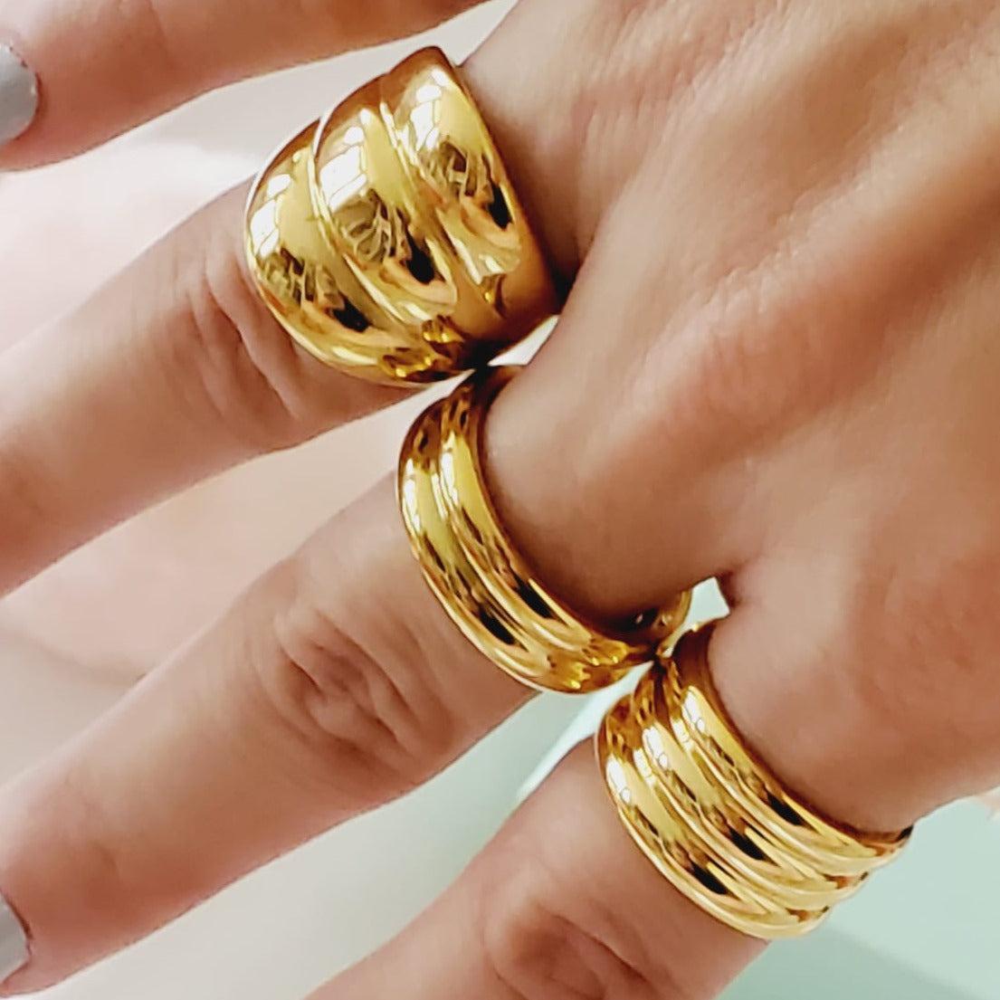 chunky gold ring, bold ring, chunky silver ring, cuban gold ring, cuban silver ring, high end ring, bold ring, water resistant ring, water resistant jewelry, sweat resistant ring, tarnish free ring, hypoallergenic ring, hey harper ring, ellie vail jewelry, she is golden jewelry, hello luxy jewelry, hello luxy, the views and co jewelry