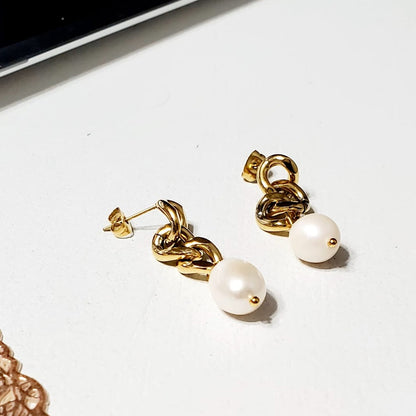 water resistant earrings, pearl earrings, 18k gold earrings, cuban earrings, bold earrings, vintage earrings, chunky earrings