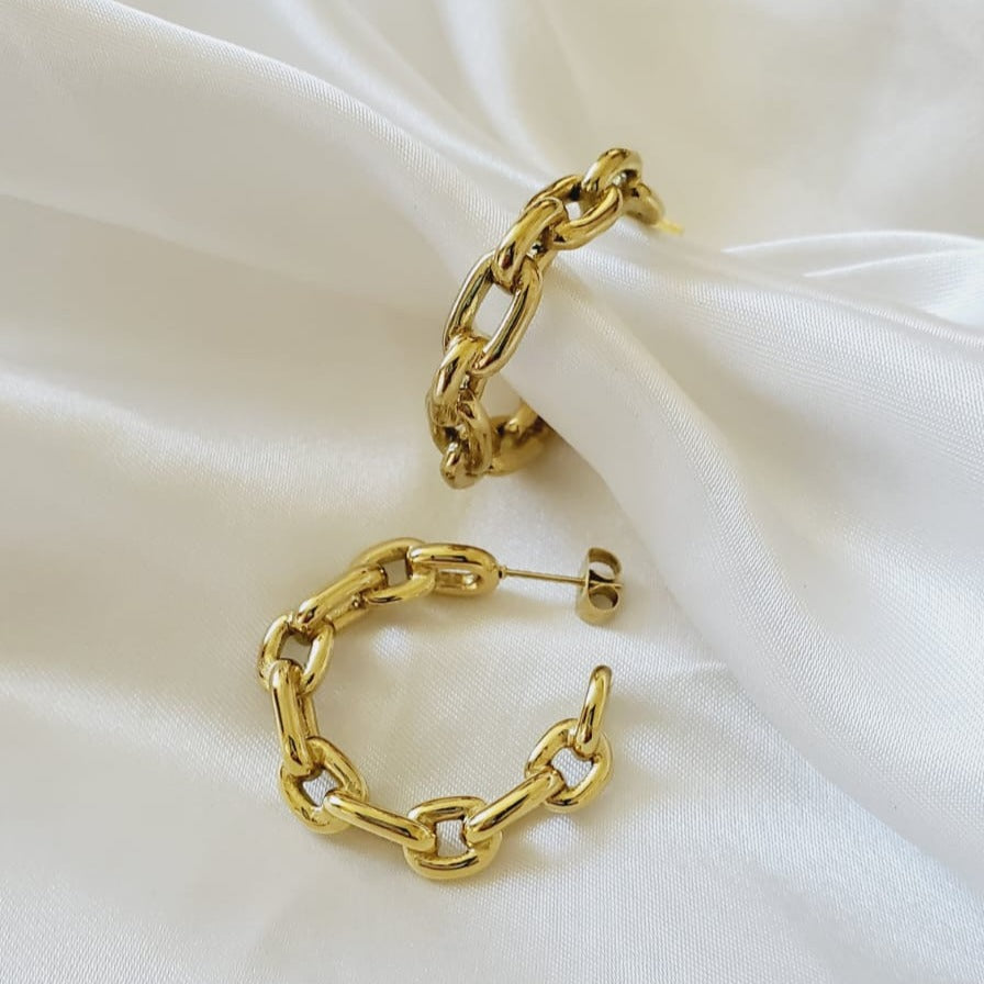 chunky earrings, bold earrings, golden earrings, gold hoops, chunky hoops, bold hoops, vintage earrings, vintage hoops, water resistant earrings, tarnish free earrings, hypoallergenic earrings