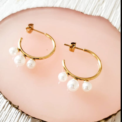chunky earrings, thick gold hoop, gold hoop earrings, chunky gold hoop, hypoallergenic hoops, gold hoop earring, chunky hoops, small hoop earring, helloluxyjewelry, hoop earrings, croissant earrings, croissant hoops, gold filled hoops, twisted curved hoop, cuban rings, bold earrings, 18k gold earrings, water resistant earrings, Pearl earrings, Pearl hoops,