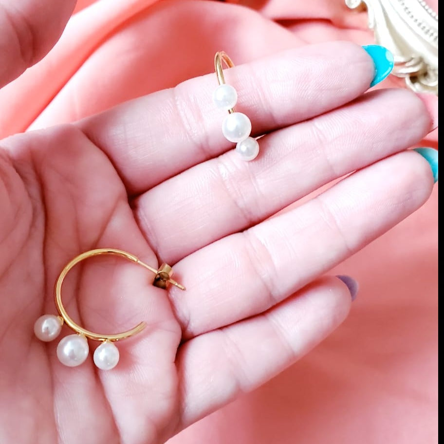 chunky earrings, thick gold hoop, gold hoop earrings, chunky gold hoop, hypoallergenic hoops, gold hoop earring, chunky hoops, small hoop earring, helloluxyjewelry, hoop earrings, croissant earrings, croissant hoops, gold filled hoops, twisted curved hoop, cuban rings, bold earrings, 18k gold earrings, water resistant earrings, Pearl earrings, Pearl hoops,