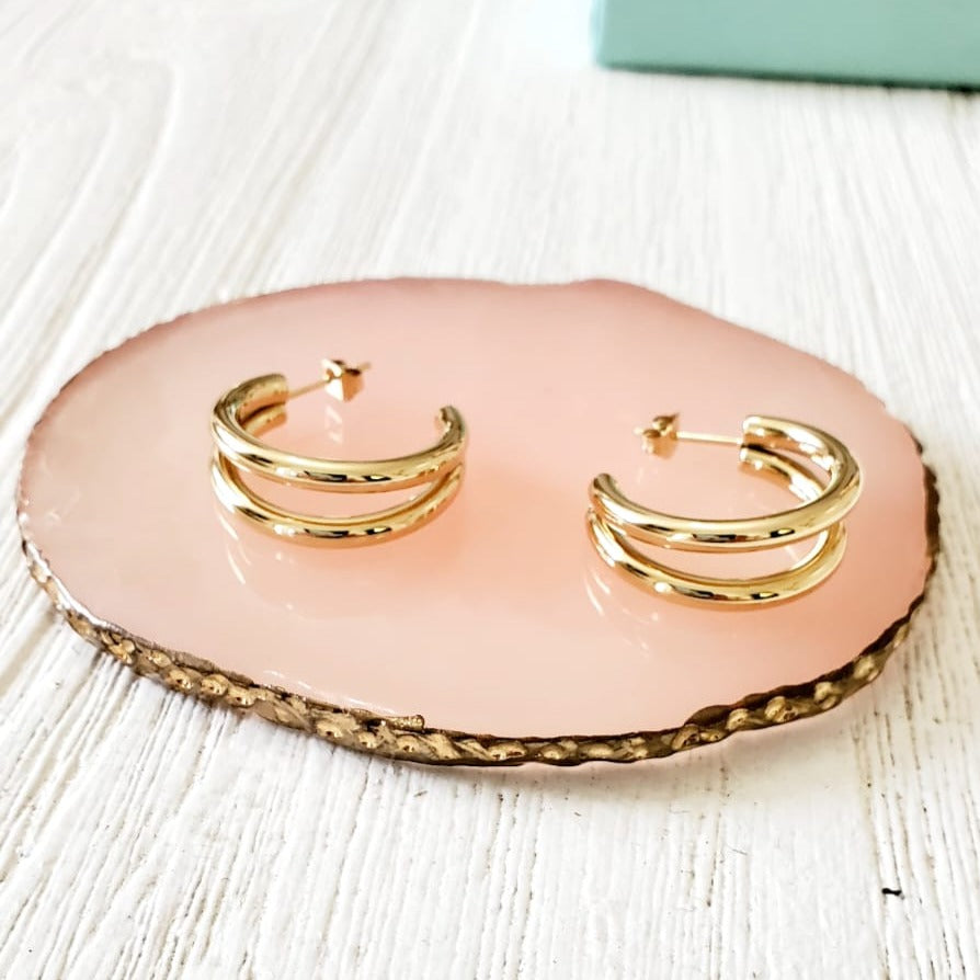 chunky earrings, thick gold hoop, gold hoop earrings, chunky gold hoop, hypoallergenic hoops, gold hoop earring, chunky hoops, small hoop earring, helloluxyjewelry, hoop earrings, croissant earrings, croissant hoops, gold filled hoops, twisted curved hoop, cuban rings, bold earrings, 18k gold earrings, water resistant earrings