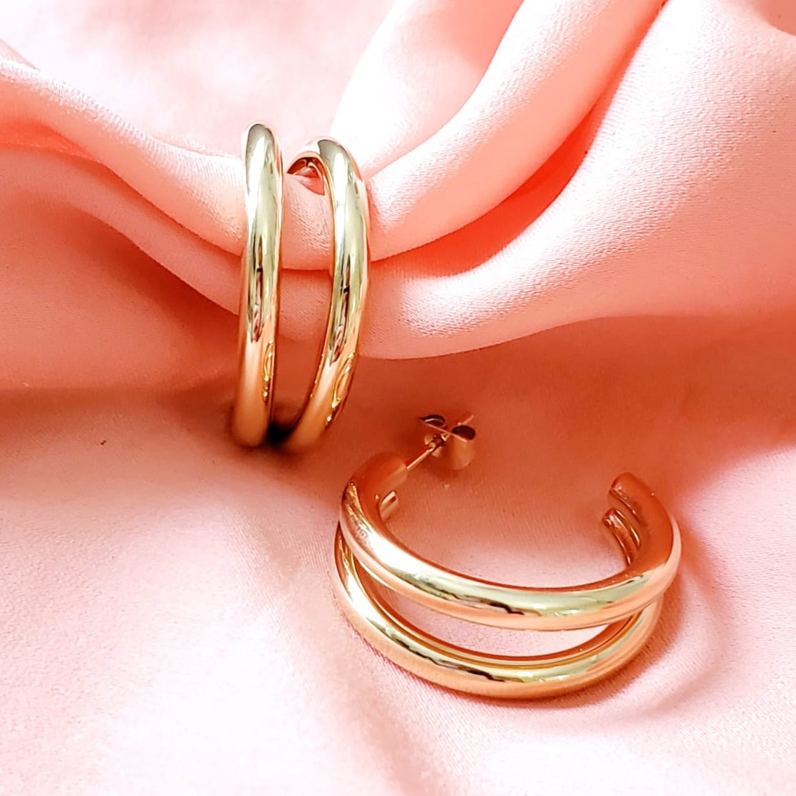 chunky earrings, thick gold hoop, gold hoop earrings, chunky gold hoop, hypoallergenic hoops, gold hoop earring, chunky hoops, small hoop earring, helloluxyjewelry, hoop earrings, croissant earrings, croissant hoops, gold filled hoops, twisted curved hoop, cuban rings, bold earrings, 18k gold earrings, water resistant earrings