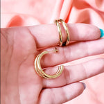 chunky earrings, thick gold hoop, gold hoop earrings, chunky gold hoop, hypoallergenic hoops, gold hoop earring, chunky hoops, small hoop earring, helloluxyjewelry, hoop earrings, croissant earrings, croissant hoops, gold filled hoops, twisted curved hoop, cuban rings, bold earrings, 18k gold earrings, water resistant earrings