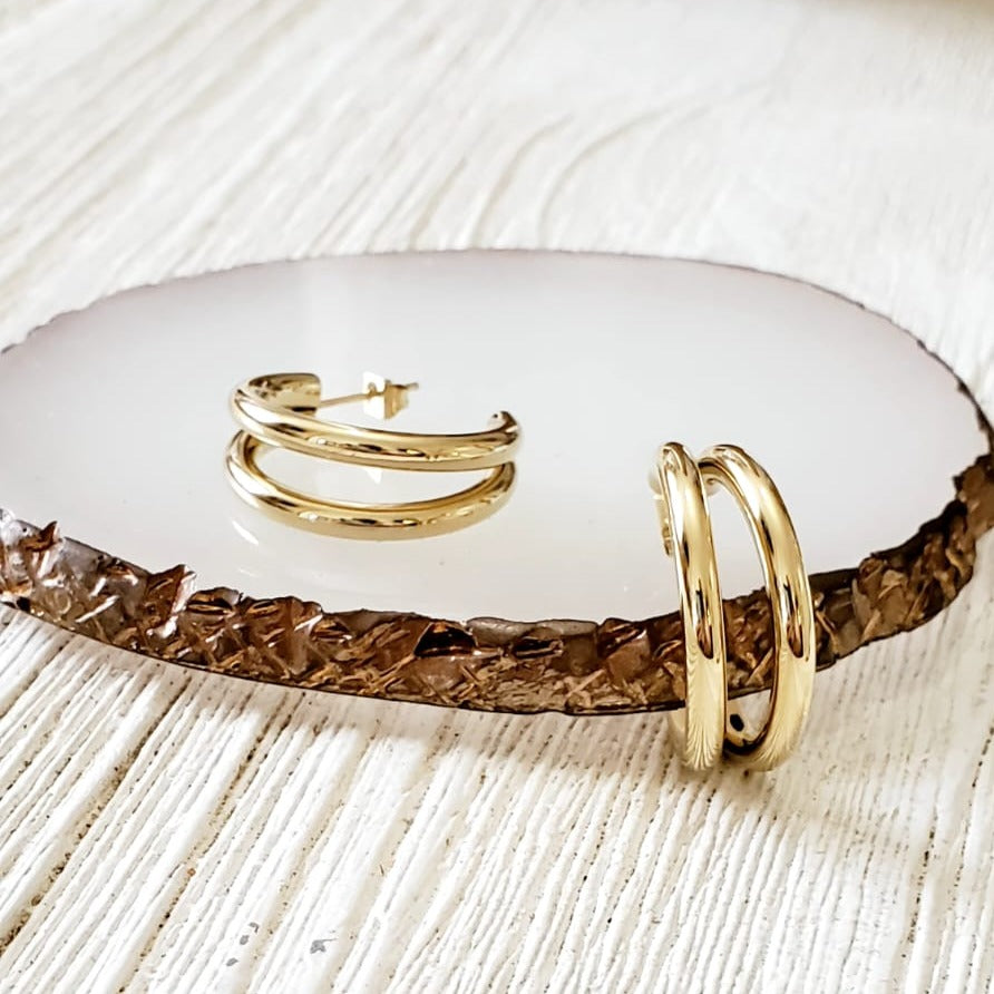 chunky earrings, thick gold hoop, gold hoop earrings, chunky gold hoop, hypoallergenic hoops, gold hoop earring, chunky hoops, small hoop earring, helloluxyjewelry, hoop earrings, croissant earrings, croissant hoops, gold filled hoops, twisted curved hoop, cuban rings, bold earrings, 18k gold earrings, water resistant earrings