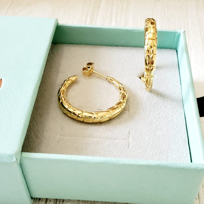 chunky earrings, thick gold hoop, gold hoop earrings, chunky gold hoop, hypoallergenic hoops, gold hoop earring, chunky hoops, small hoop earring, helloluxyjewelry, hoop earrings, croissant earrings, croissant hoops, gold filled hoops, twisted curved hoop, cuban rings, bold earrings, 18k gold earrings, water resistant earrings