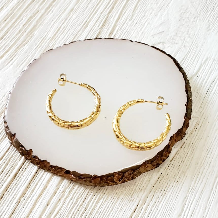 chunky earrings, thick gold hoop, gold hoop earrings, chunky gold hoop, hypoallergenic hoops, gold hoop earring, chunky hoops, small hoop earring, helloluxyjewelry, hoop earrings, croissant earrings, croissant hoops, gold filled hoops, twisted curved hoop, cuban rings, bold earrings, 18k gold earrings, water resistant earrings