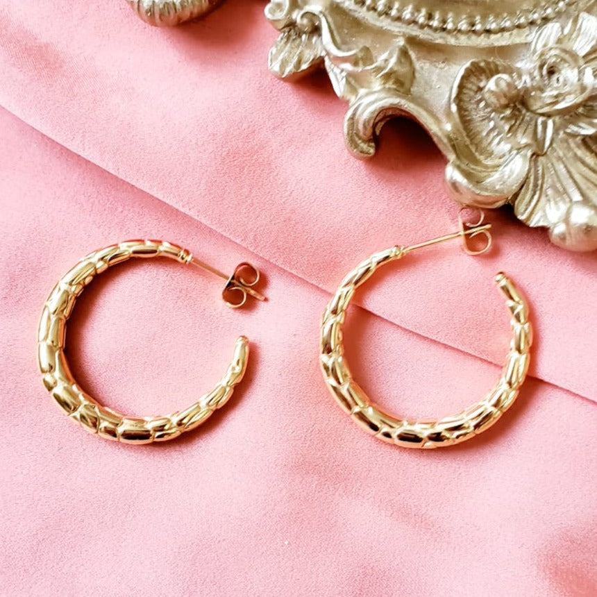chunky earrings, thick gold hoop, gold hoop earrings, chunky gold hoop, hypoallergenic hoops, gold hoop earring, chunky hoops, small hoop earring, helloluxyjewelry, hoop earrings, croissant earrings, croissant hoops, gold filled hoops, twisted curved hoop, cuban rings, bold earrings, 18k gold earrings, water resistant earrings