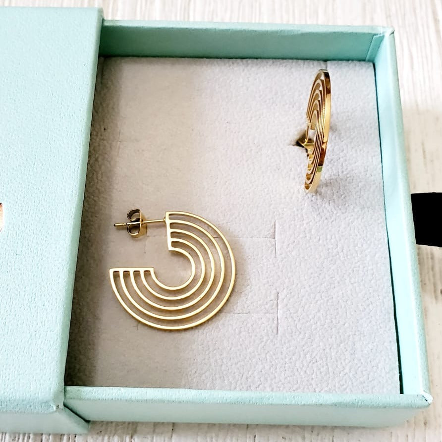 dainty hoops, dainty earrings, circular earrings, 18k gold earrings, bold earrings, vintage earrings, thick gold hoop, gold hoop earrings, chunky gold hoop, hypoallergenic hoops, gold hoop earring, chunky hoops, small hoop earring, Hello luxy jewelry, hoop earrings, croissant earrings, croissant hoops, gold filled hoops, rainbow earrings