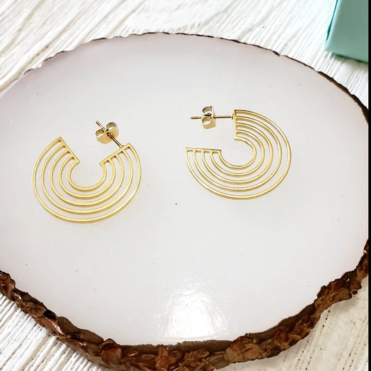 dainty hoops, dainty earrings, circular earrings, 18k gold earrings, bold earrings, vintage earrings, thick gold hoop, gold hoop earrings, chunky gold hoop, hypoallergenic hoops, gold hoop earring, chunky hoops, small hoop earring, Hello luxy jewelry, hoop earrings, croissant earrings, croissant hoops, gold filled hoops, rainbow earrings