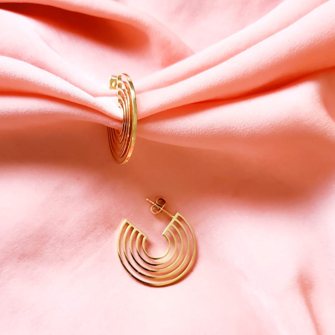 dainty hoops, dainty earrings, circular earrings, 18k gold earrings, bold earrings, vintage earrings, thick gold hoop, gold hoop earrings, chunky gold hoop, hypoallergenic hoops, gold hoop earring, chunky hoops, small hoop earring, Hello luxy jewelry, hoop earrings, croissant earrings, croissant hoops, gold filled hoops, rainbow earrings