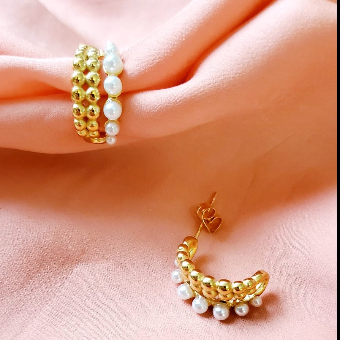 dainty hoops, dainty earrings, circular earrings, 18k gold earrings, bold earrings, vintage earrings, thick gold hoop, gold hoop earrings, chunky gold hoop, hypoallergenic hoops, gold hoop earring, chunky hoops, small hoop earring, Hello luxy jewelry, hoop earrings, croissant earrings, croissant hoops, gold filled hoops, pearl earrings