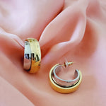 chunky earrings, thick gold hoop, gold hoop earrings, chunky gold hoop, hypoallergenic hoops, gold hoop earring, chunky hoops, small hoop earring, helloluxyjewelry, hoop earrings, croissant earrings, croissant hoops, gold filled hoops, twisted curved hoop, cuban rings, bold earrings, 18k gold earrings, water resistant earrings, double tone hoops, double tone earrings