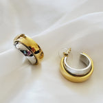 chunky earrings, thick gold hoop, gold hoop earrings, chunky gold hoop, hypoallergenic hoops, gold hoop earring, chunky hoops, small hoop earring, helloluxyjewelry, hoop earrings, croissant earrings, croissant hoops, gold filled hoops, twisted curved hoop, cuban rings, bold earrings, 18k gold earrings, water resistant earrings, double tone hoops, double tone earrings