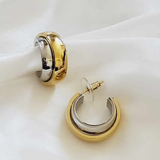 chunky earrings, thick gold hoop, gold hoop earrings, chunky gold hoop, hypoallergenic hoops, gold hoop earring, chunky hoops, small hoop earring, helloluxyjewelry, hoop earrings, croissant earrings, croissant hoops, gold filled hoops, twisted curved hoop, cuban rings, bold earrings, 18k gold earrings, water resistant earrings, double tone hoops, double tone earrings