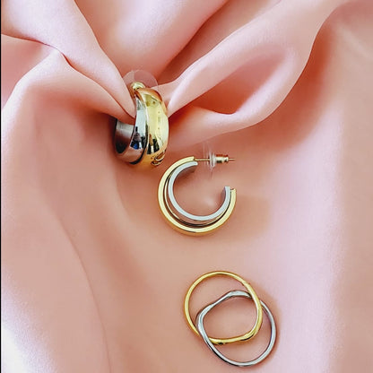 chunky earrings, thick gold hoop, gold hoop earrings, chunky gold hoop, hypoallergenic hoops, gold hoop earring, chunky hoops, small hoop earring, helloluxyjewelry, hoop earrings, croissant earrings, croissant hoops, gold filled hoops, twisted curved hoop, cuban rings, bold earrings, 18k gold earrings, water resistant earrings, double tone hoops, double tone earrings