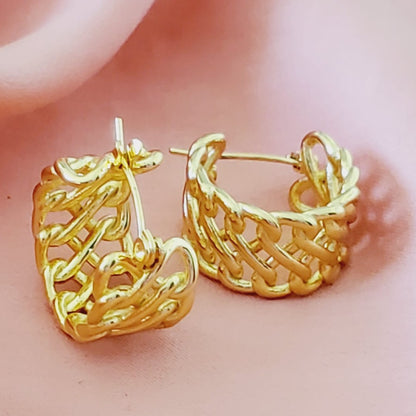 chunky earrings, thick gold hoop, gold hoop earrings, chunky gold hoop, hypoallergenic hoops, gold hoop earring, chunky hoops, small hoop earring, helloluxyjewelry, hoop earrings, croissant earrings, croissant hoops, gold filled hoops, twisted curved hoop, cuban rings, bold earrings, 18k gold earrings, water resistant earrings