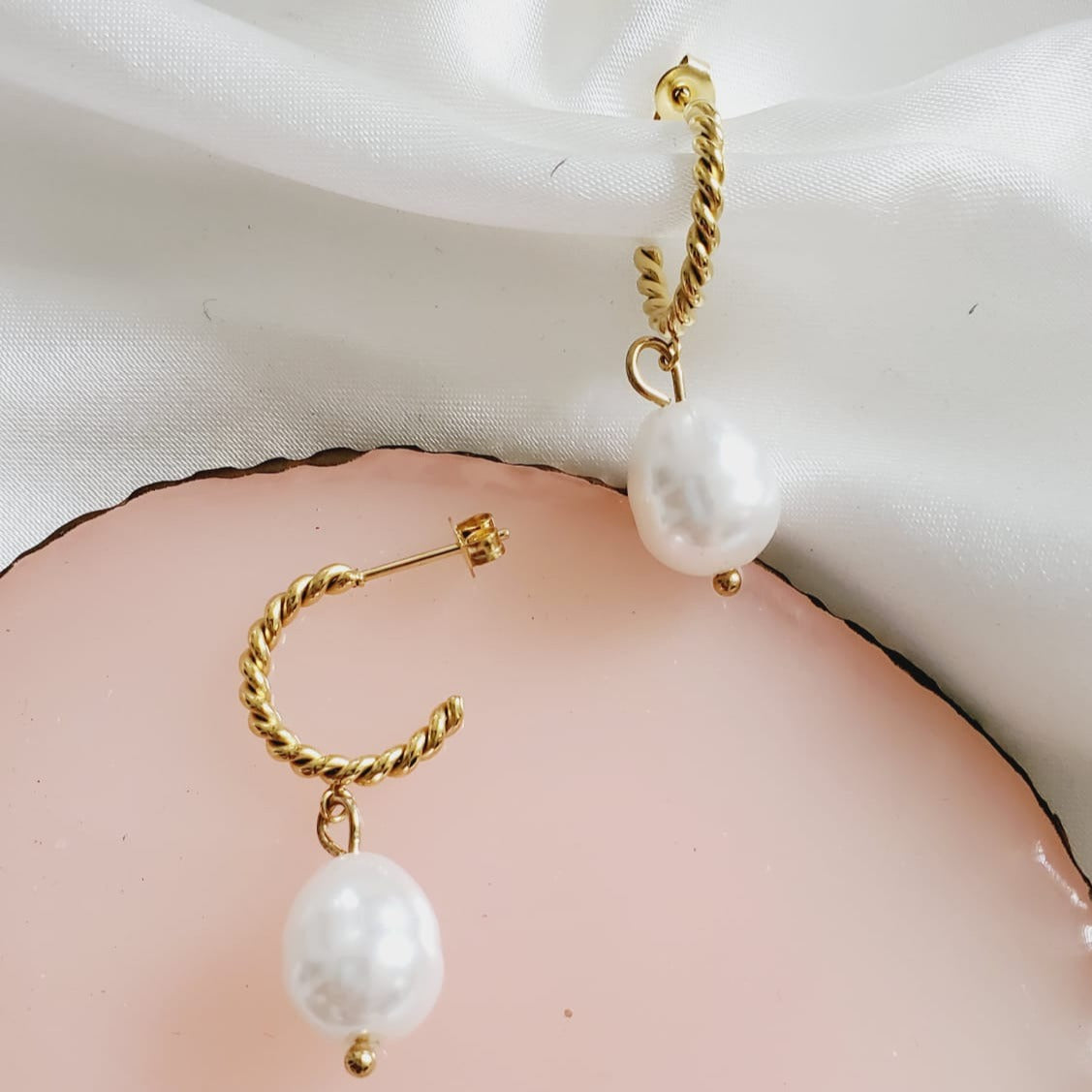 chunky earrings, thick gold hoop, gold hoop earrings, chunky gold hoop, hypoallergenic hoops, gold hoop earring, chunky hoops, small hoop earring, helloluxyjewelry, hoop earrings, croissant earrings, croissant hoops, gold filled hoops, twisted curved hoop, cuban rings, bold earrings, 18k gold earrings, water resistant earrings, Pearl earrings, Pearl hoops,