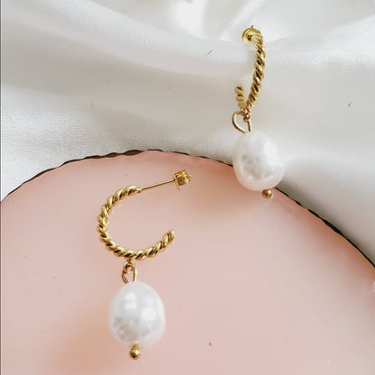 chunky earrings, thick gold hoop, gold hoop earrings, chunky gold hoop, hypoallergenic hoops, gold hoop earring, chunky hoops, small hoop earring, helloluxyjewelry, hoop earrings, croissant earrings, croissant hoops, gold filled hoops, twisted curved hoop, cuban rings, bold earrings, 18k gold earrings, water resistant earrings, Pearl earrings, Pearl hoops,