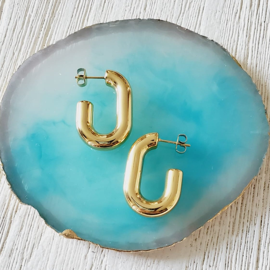 chunky earrings, thick gold hoop, gold hoop earrings, chunky gold hoop, hypoallergenic hoops, gold hoop earring, chunky hoops, small hoop earring, helloluxyjewelry, hoop earrings, croissant earrings, croissant hoops, gold filled hoops, twisted curved hoop, cuban rings, bold earrings, 18k gold earrings, water resistant earrings, chunky hoops