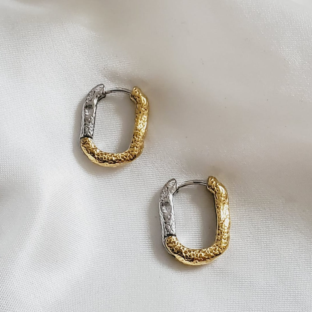 chunky earrings, thick gold hoop, gold hoop earrings, chunky gold hoop, hypoallergenic hoops, gold hoop earring, chunky hoops, small hoop earring, helloluxyjewelry, hoop earrings, croissant earrings, croissant hoops, gold filled hoops, twisted curved hoop, cuban rings, bold earrings, 18k gold earrings, water resistant earrings, double tone hoops, double tone earrings