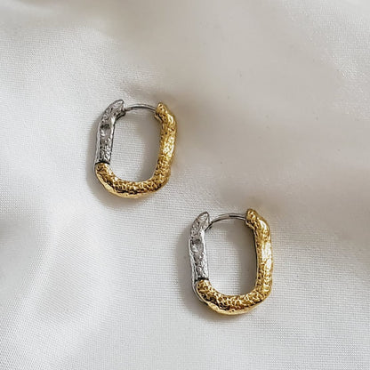 chunky earrings, thick gold hoop, gold hoop earrings, chunky gold hoop, hypoallergenic hoops, gold hoop earring, chunky hoops, small hoop earring, helloluxyjewelry, hoop earrings, croissant earrings, croissant hoops, gold filled hoops, twisted curved hoop, cuban rings, bold earrings, 18k gold earrings, water resistant earrings, double tone hoops, double tone earrings