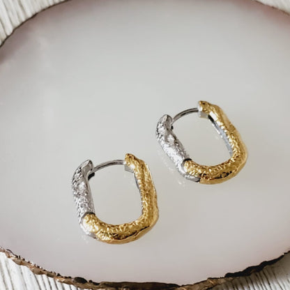 chunky earrings, thick gold hoop, gold hoop earrings, chunky gold hoop, hypoallergenic hoops, gold hoop earring, chunky hoops, small hoop earring, helloluxyjewelry, hoop earrings, croissant earrings, croissant hoops, gold filled hoops, twisted curved hoop, cuban rings, bold earrings, 18k gold earrings, water resistant earrings, double tone hoops, double tone earrings